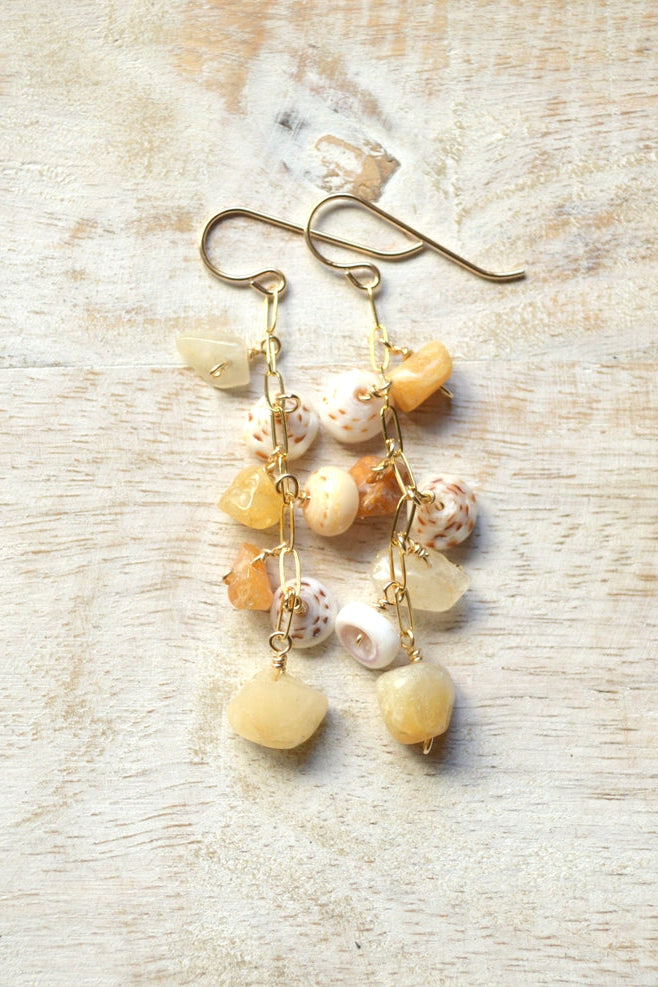 Salty But Sweet Puka Shell Aventurine Earrings