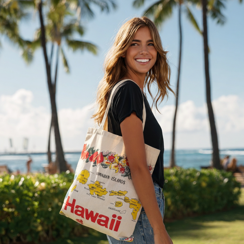 Vintage Hawaiian Islands Map Tote Bag
