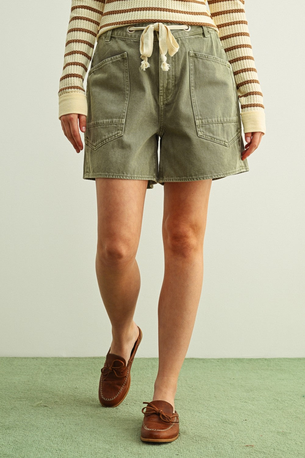 Golden Trip Washed Pocket Front With Tie Belt Shorts