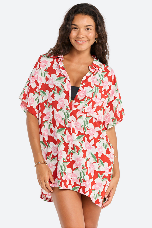 Benoa Swim Aloha Shirt Dress in Vintage Orchid