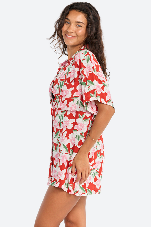 Benoa Swim Aloha Shirt Dress in Vintage Orchid