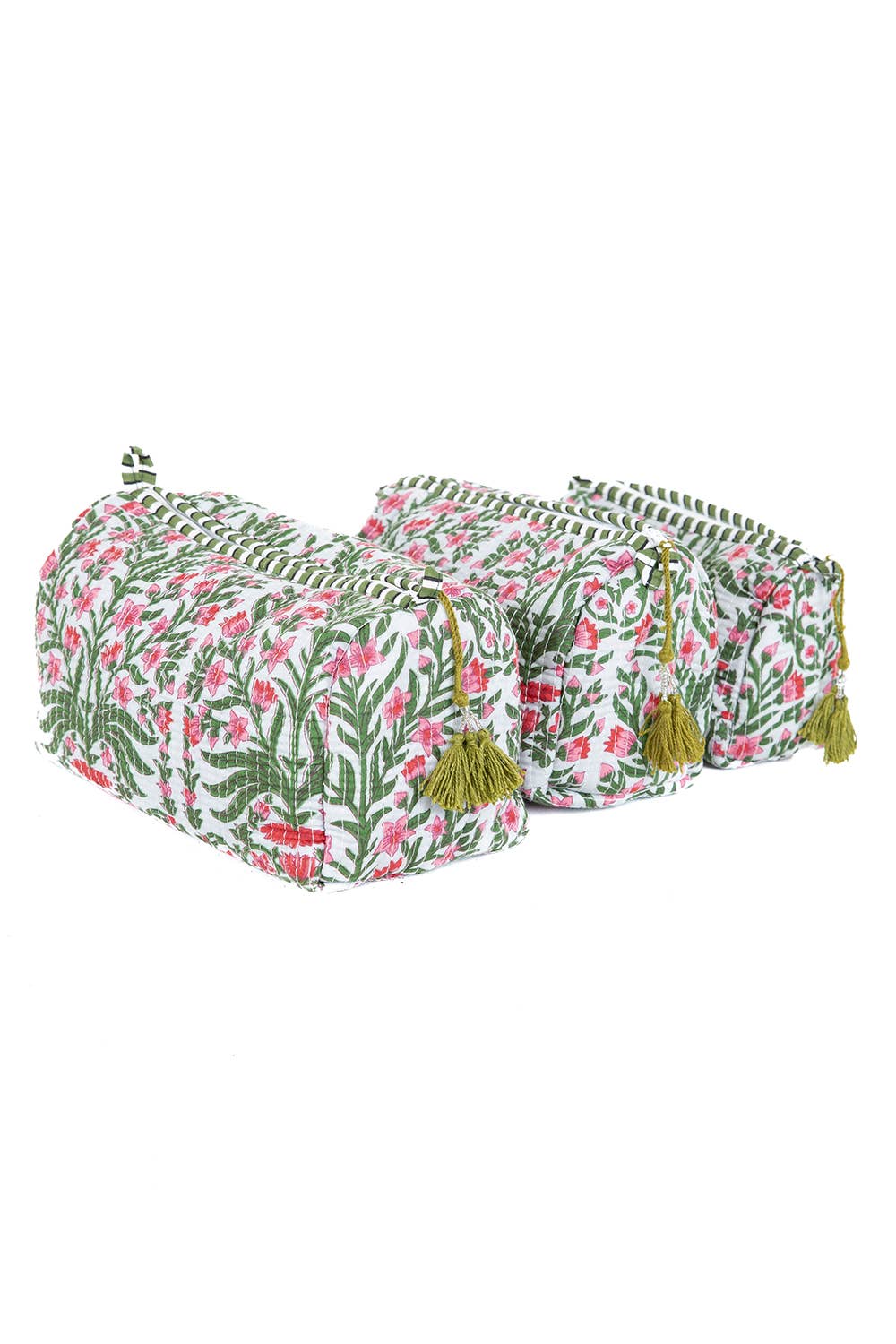 LA Soul Black Floral print Quilted Cotton Toiletry Bag Set