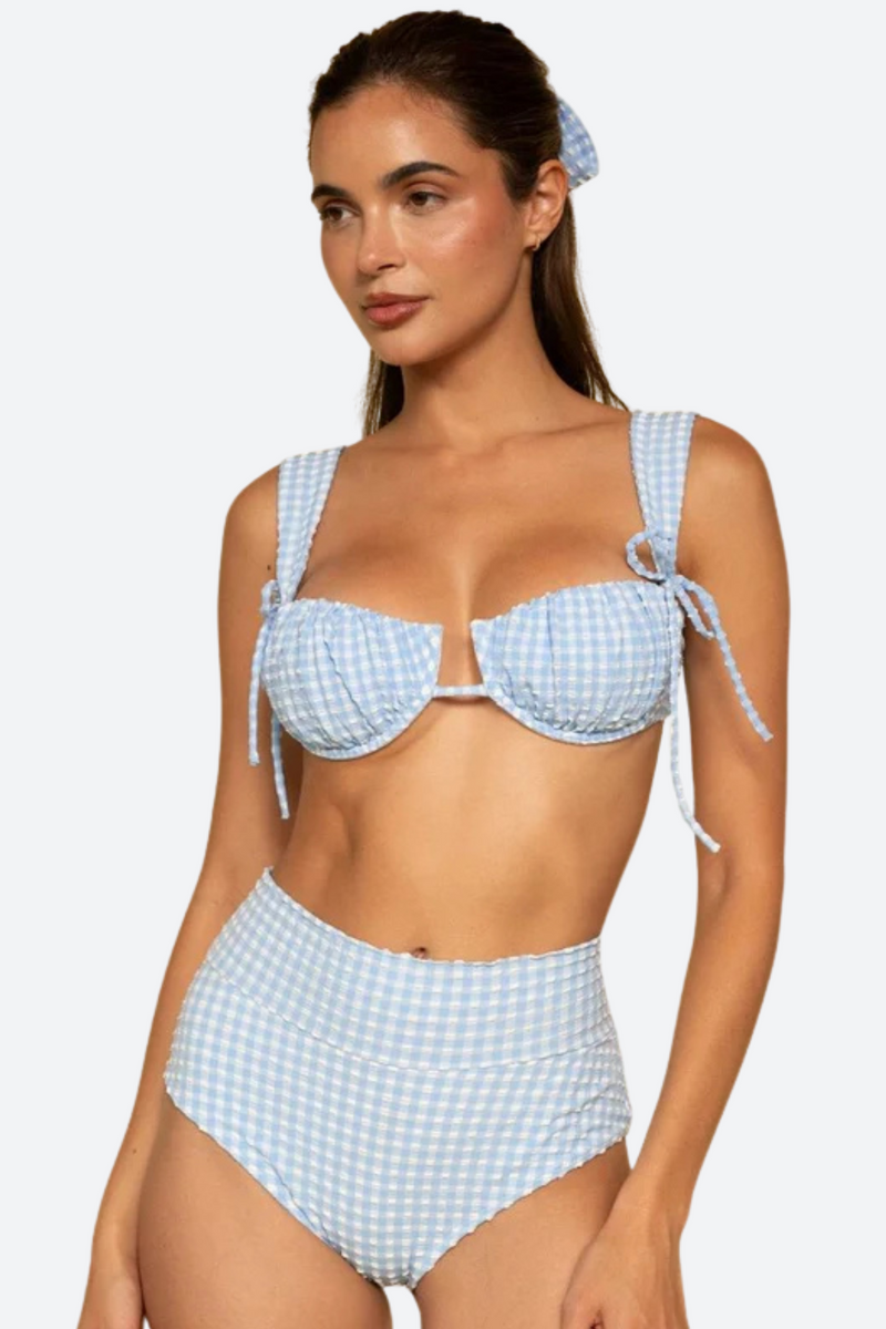 Montce AC High Rise Bikini Bottom in Peri Micro Gingham