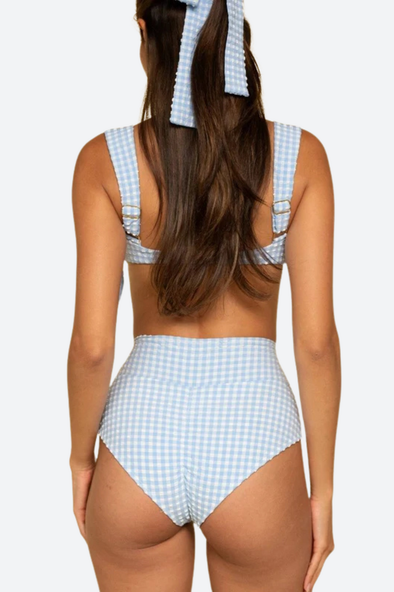 Montce AC High Rise Bikini Bottom in Peri Micro Gingham