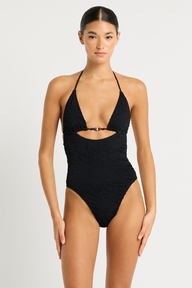 Bound by Bond-Eye Beaded Fowler One Piece in Black Tiger