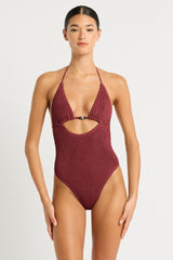 Bound by Bond-Eye Beaded Fowler One Piece in Carmine Recycled