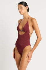 Bound by Bond-Eye Beaded Fowler One Piece in Carmine Recycled