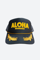 Bikinibird Aloha Trucker Hat in Black/Gold