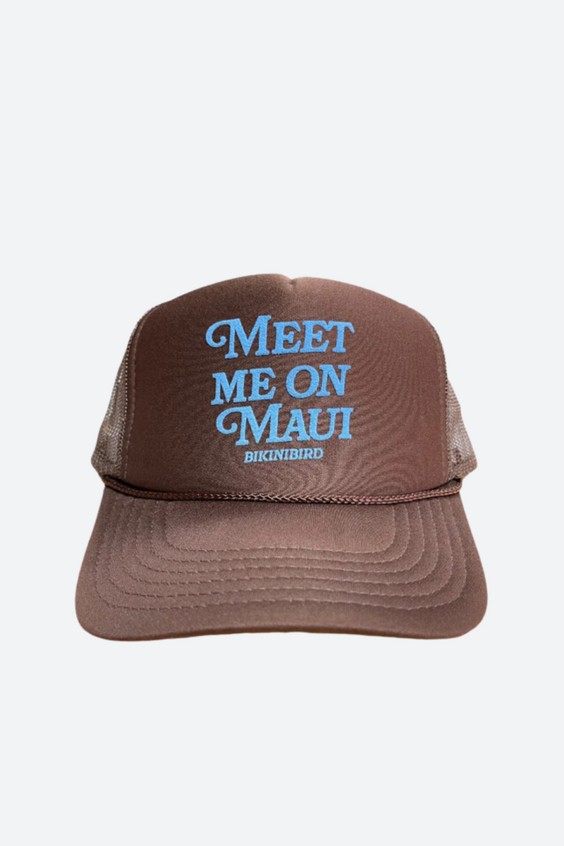 Bikinibird Meet Me on Maui Trucker Hat in Brown/Blue