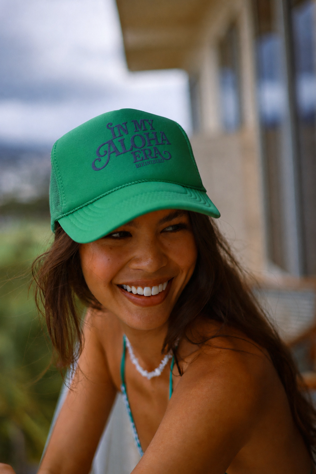 Bikinibird In My Aloha Era Trucker Hat in Green/Navy