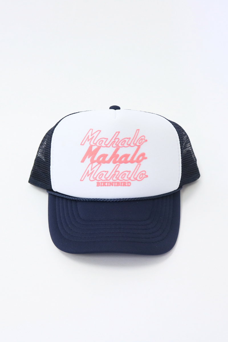 bikinibird mahalo keiki trucker hat in navy/white