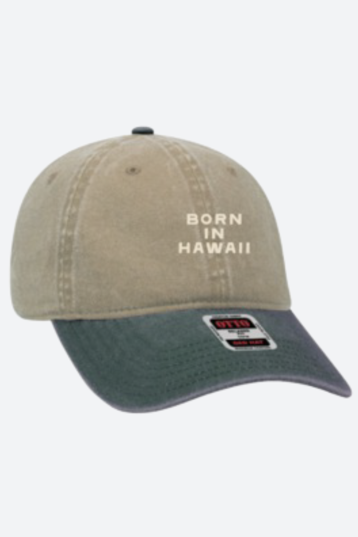 Bikinibird Born In Hawaii Dad Hat in Green/Khaki