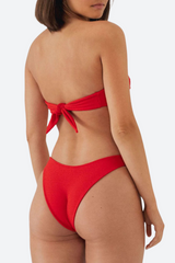 Montce Lulu (Zig-Zag Stitch) Bikini Bottom in Crimson Micro Scrunch