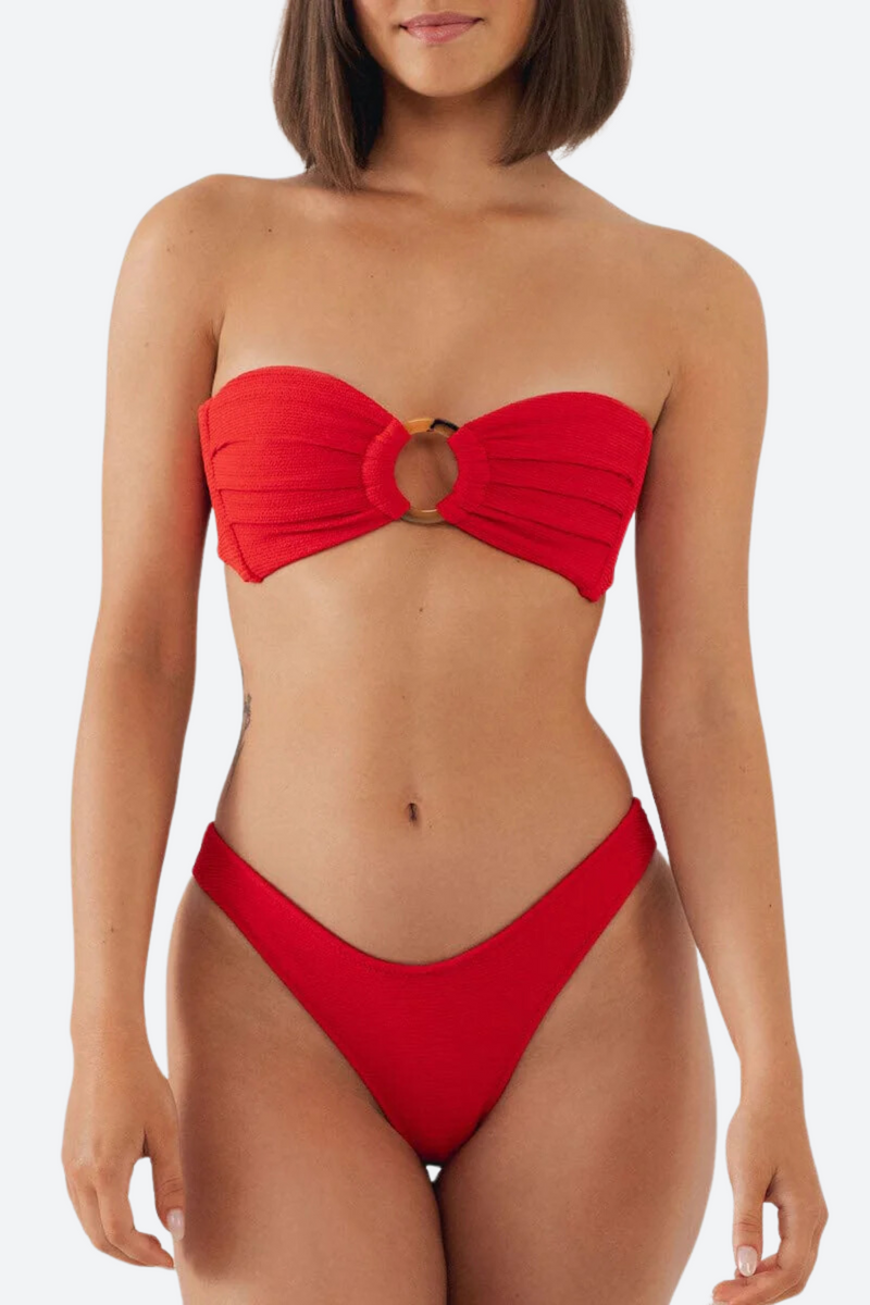 Montce Tori Bandeau Bikini Top in Crimson Micro Scrunch