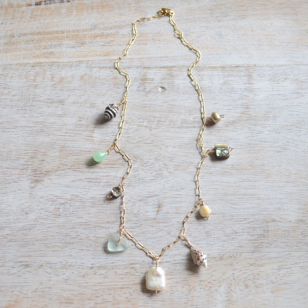 Salty But Sweet Ocean Charm Necklace in Gold