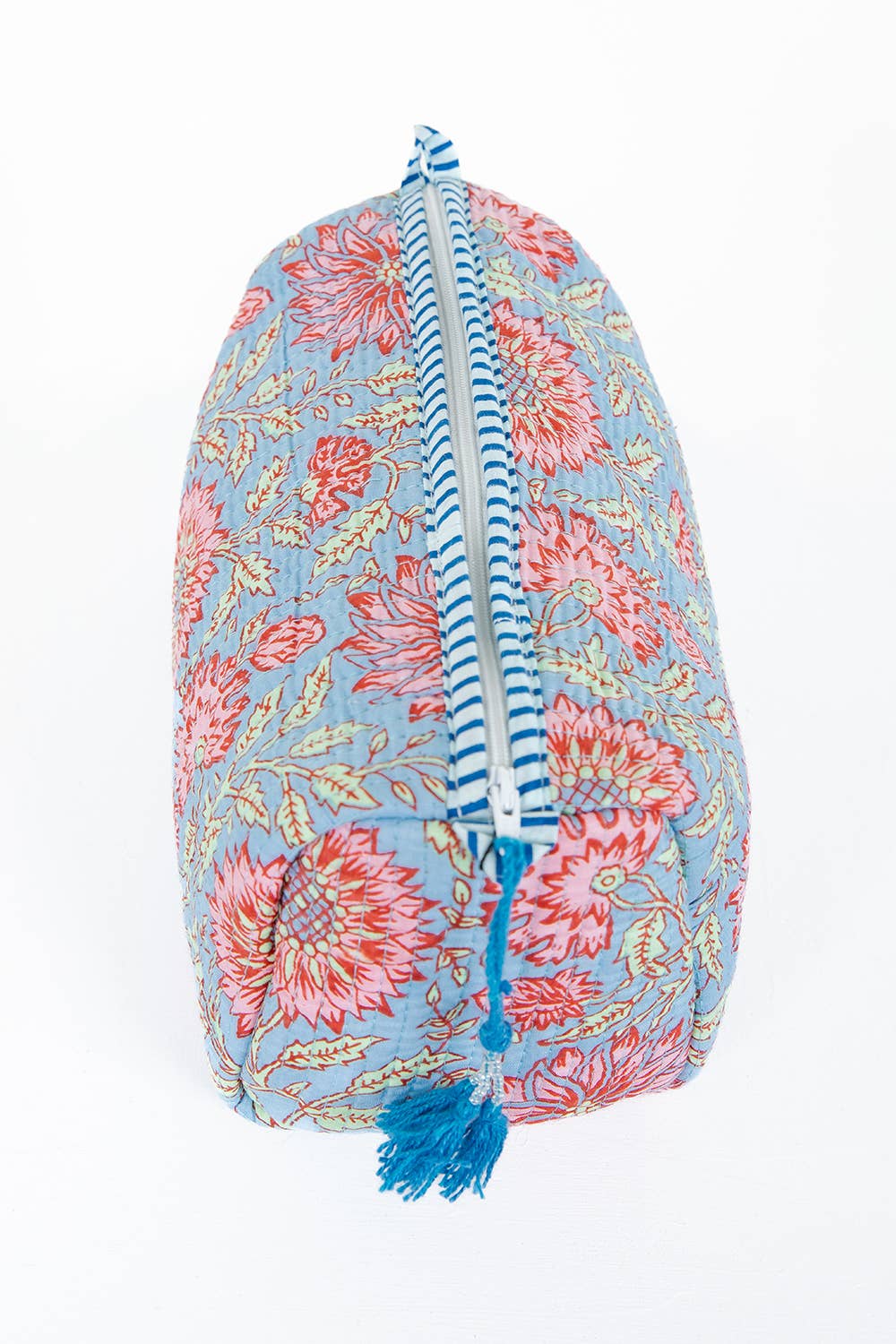 LA Soul Light Blue w/  Floral print Quilted Cotton Toiletry Bag Set