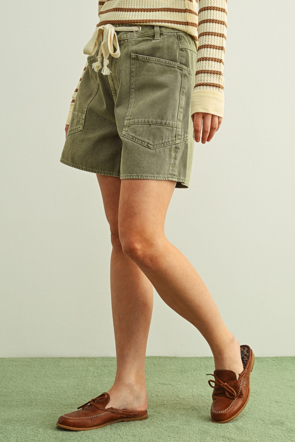 Golden Trip Washed Pocket Front With Tie Belt Shorts
