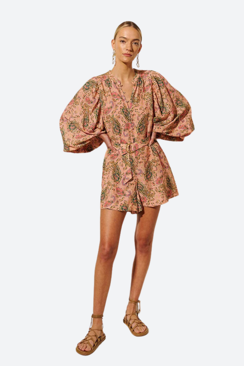 Kivari Isha Playsuit in Pink Paisley