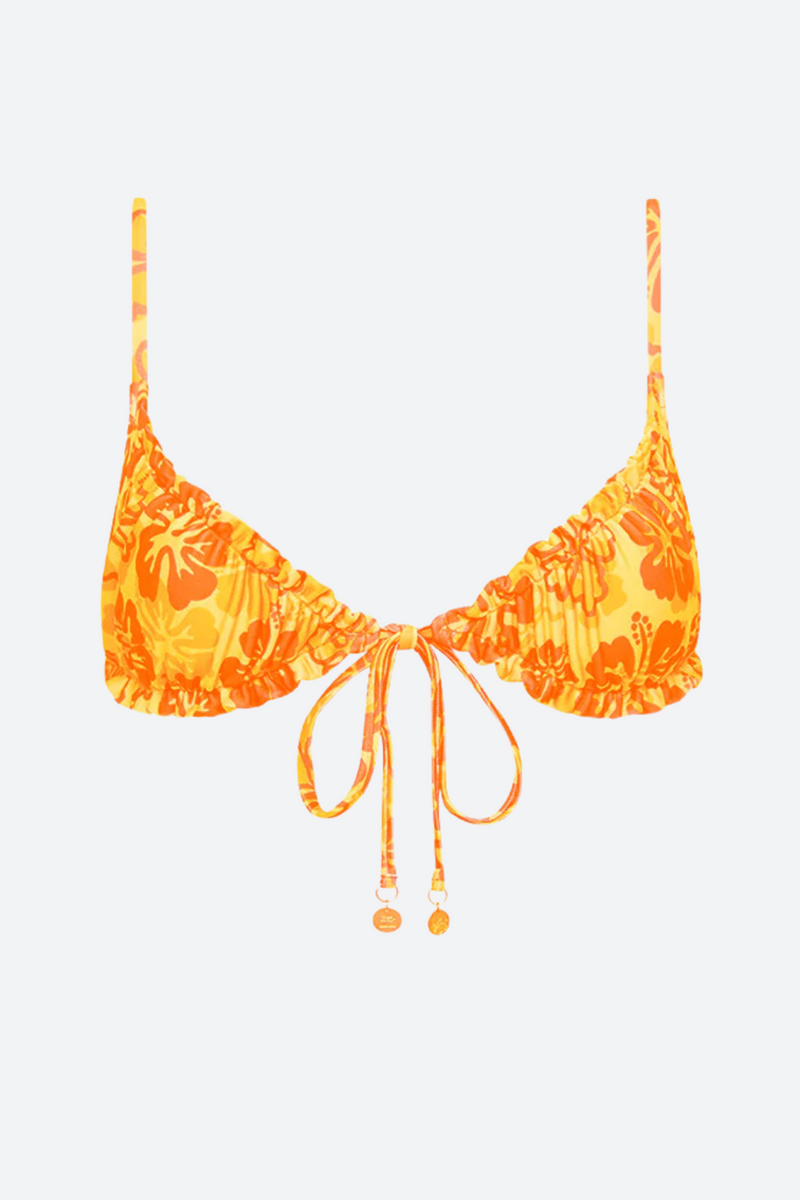 Kulani Kinis Ruched Bralette Bikini Top in Tangerine Dreams