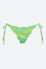 PQ Swim Lettuce Edge Tie Teeny Bottoms in Neon Palms