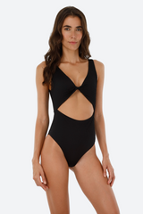 Malai Textured Waffle Twix One Piece in Black