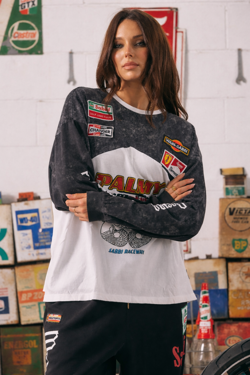 Sabbi Long Sleeve Mermaid Racing Tee in Black & White