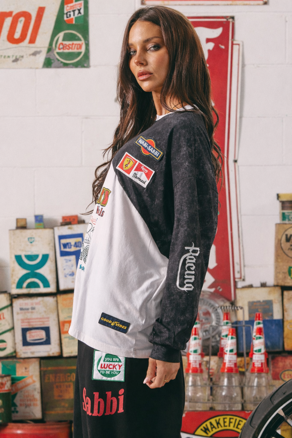 Sabbi Long Sleeve Mermaid Racing Tee in Black & White