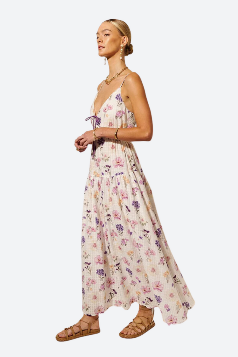 Kivari Phoebe Maxi Dress in Purple Pink Floral