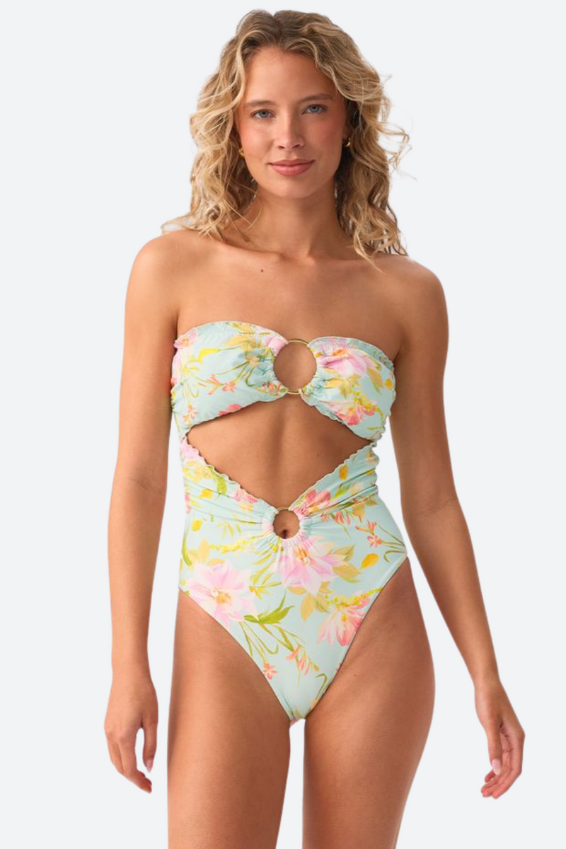PQ Swim Lettuce Edge Strapless Ring One Piece in Petal Pink