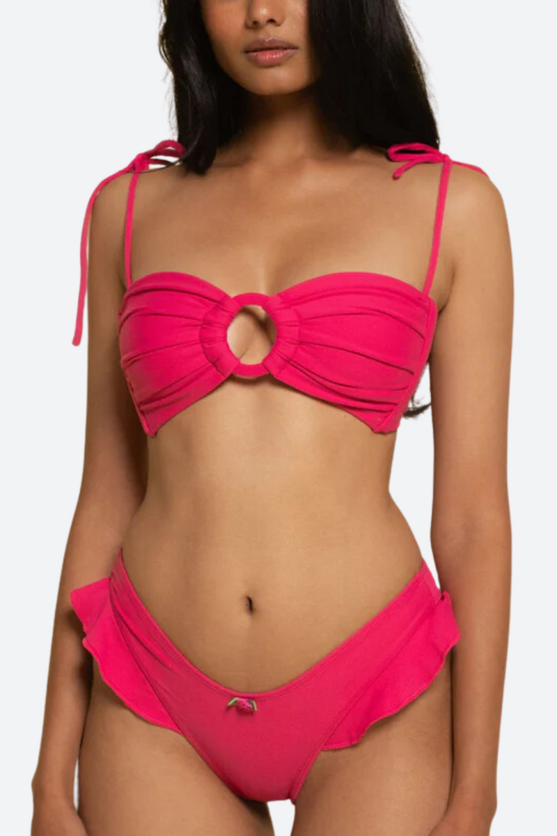 Montce Tori Ties Bandeau Bikini Top in Raspberry