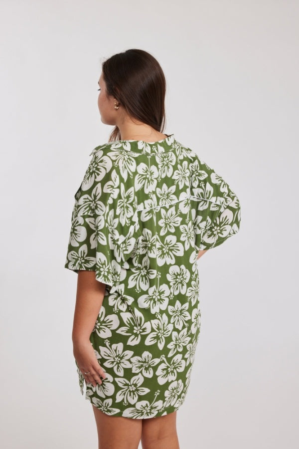 Benoa Swim Aloha Shirt Dress in Green Batik