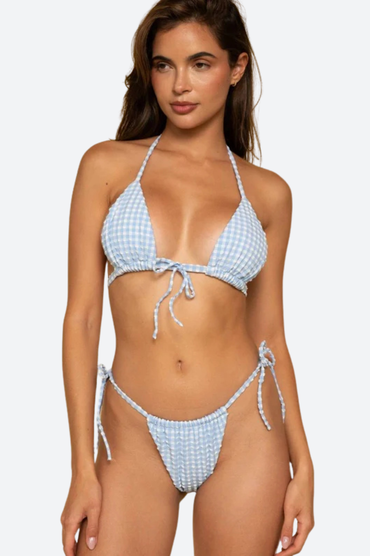 Montce Single String Brasil Bikini Bottom in Peri Micro Gingham