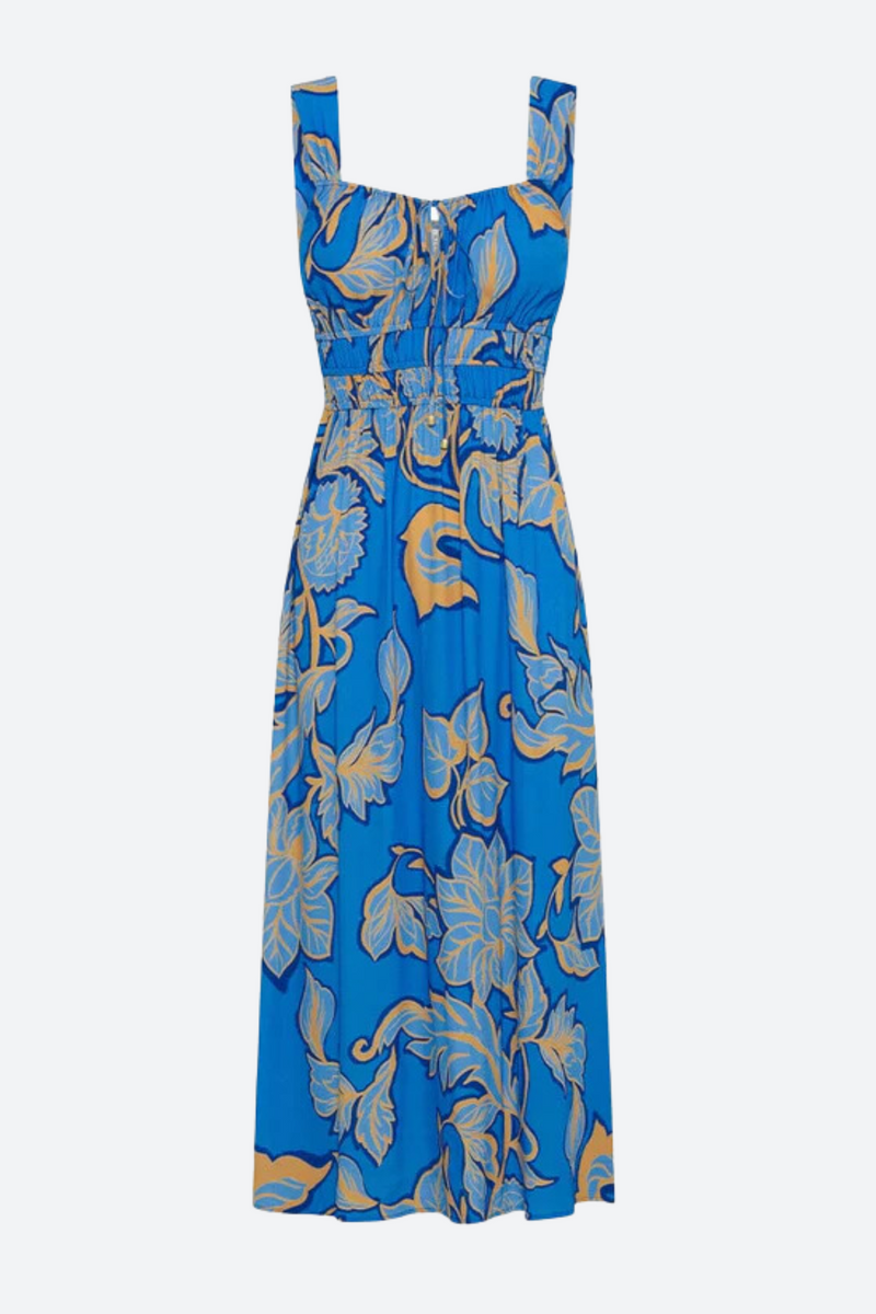 Kivari Taniana Strappy Midi Dress in Blue Floral