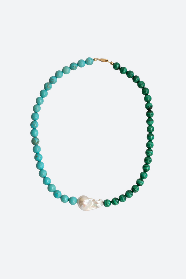 Kaia Sage Turquoise / Malachite Pearl Necklace