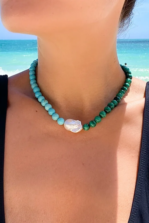 Kaia Sage Turquoise / Malachite Pearl Necklace