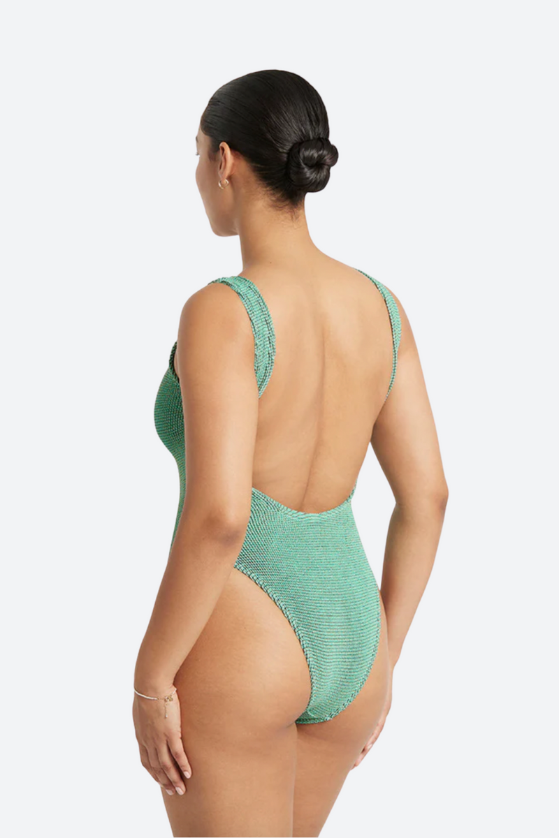 Bound by Bond-Eye Mara One Piece in Aqua Lurex