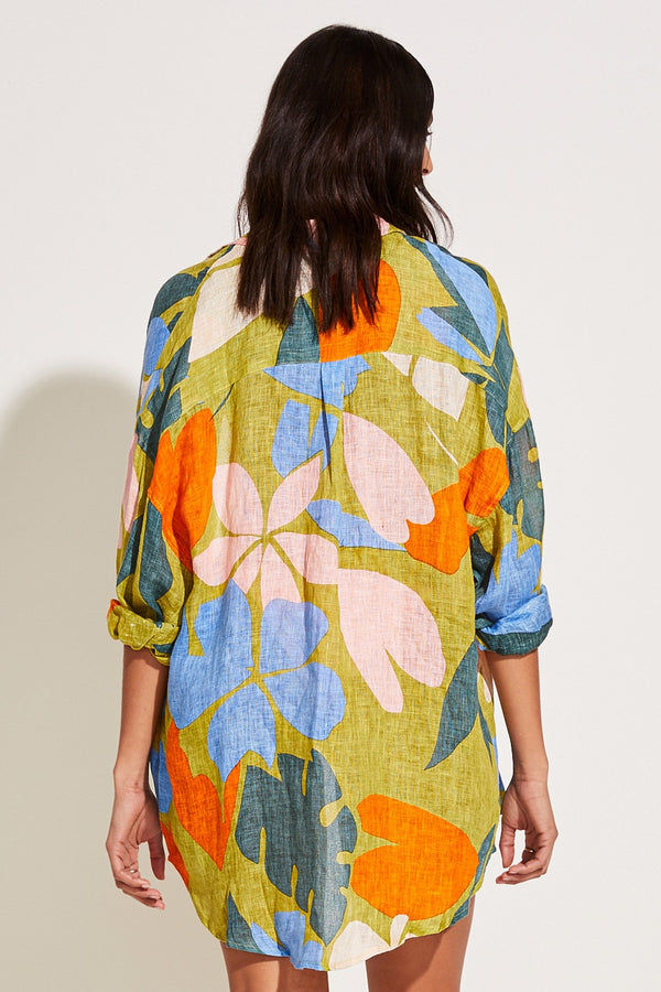 Vitamin A Playa Linen Oversized Shirt Dress in EcoLinen Gauze Matisse