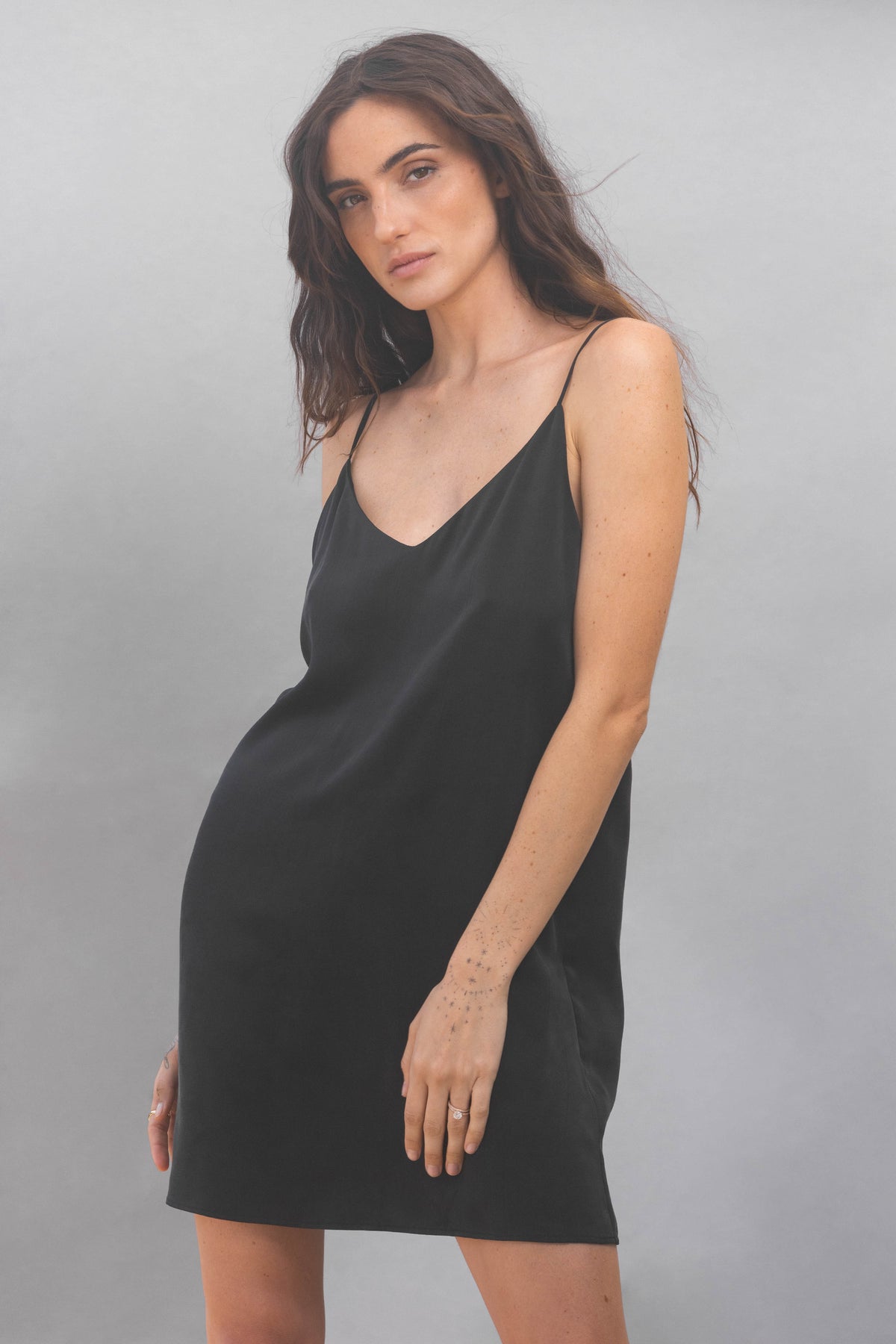 Hiamoe Mini Silk Dress in Black